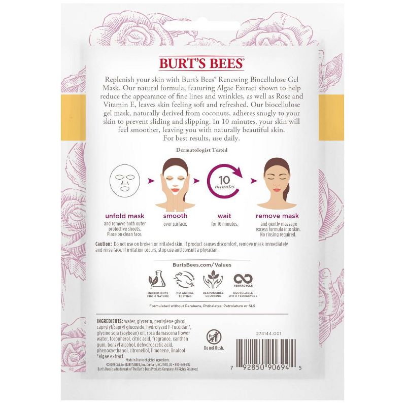 Burts Bees Renewing Biocellulose Gel Mask - 1ct
