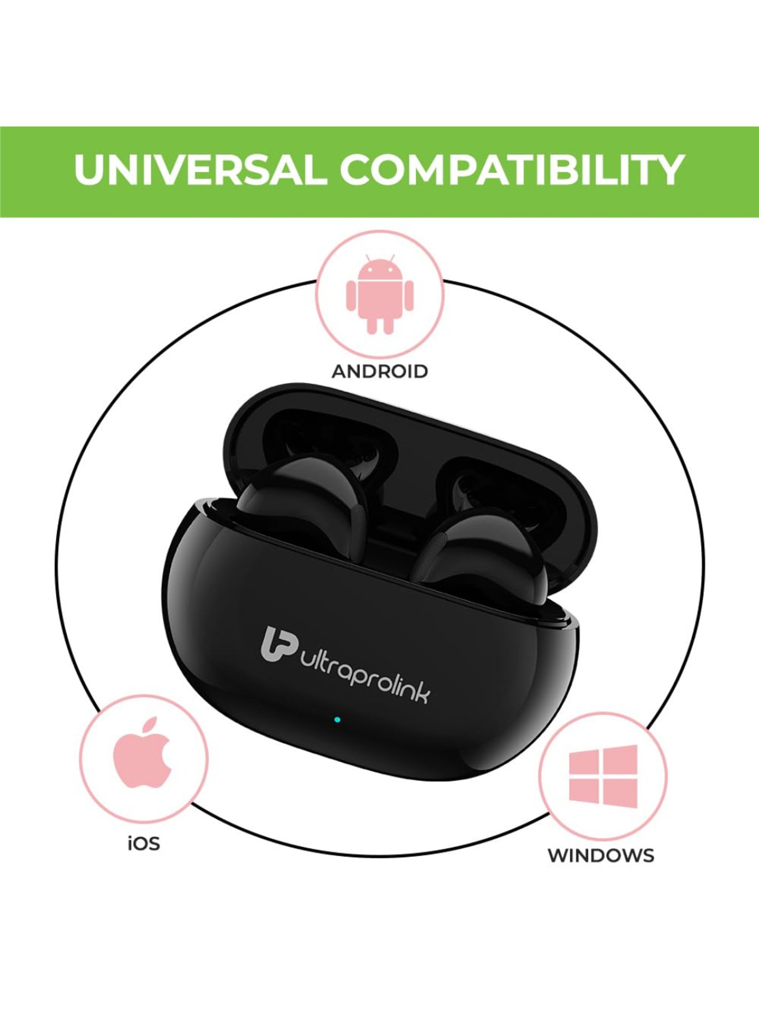 ULTRAPROLINK UM1147 Bluetooth Earbuds with 12H Playtime, Game Mode (Black, True Wireless)