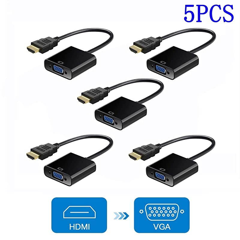 HDMI to VGA Adapter Male to Female for Computer Desktop Laptop PC Monitor Projector HDTV Chromebook Raspberry Pi Roku Xbox and More Black 5