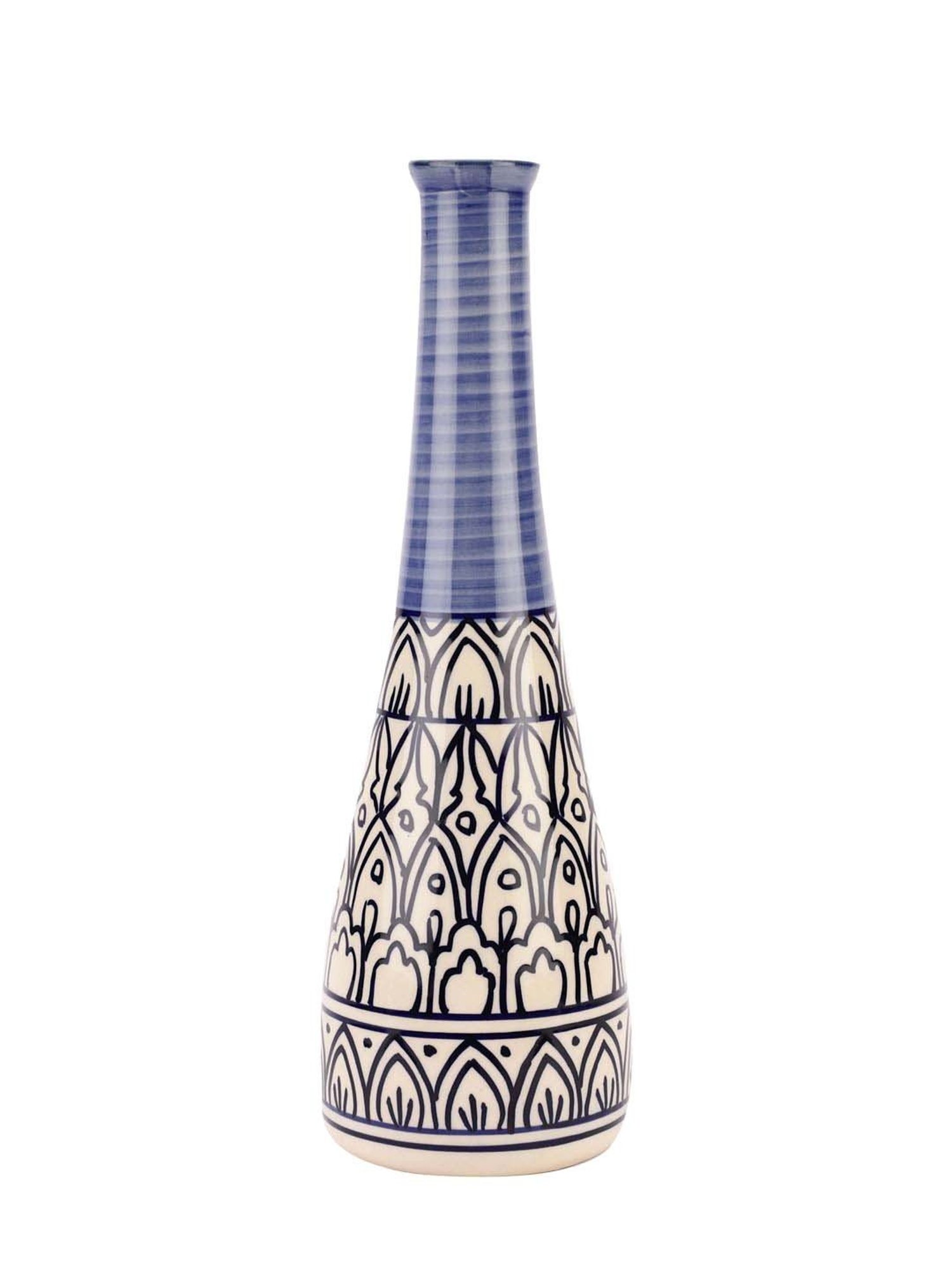 VarEesha Mehraab Off-White & Blue Ceramic Narrow Bottle Vase