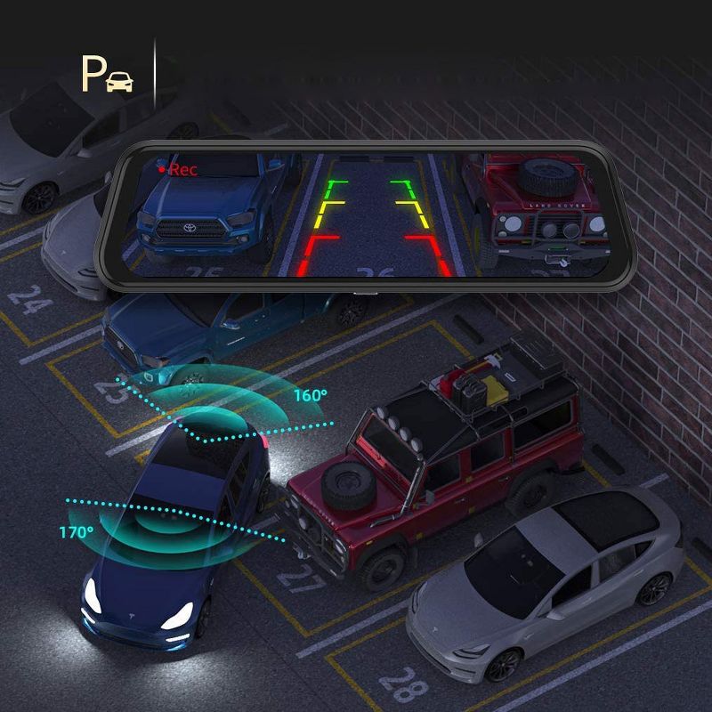 VanTop H609 Dual 1080P Mirror Dash Cam with 10" IPS Touch Screen Rear View Camera, Night Vision, Parking Monitor