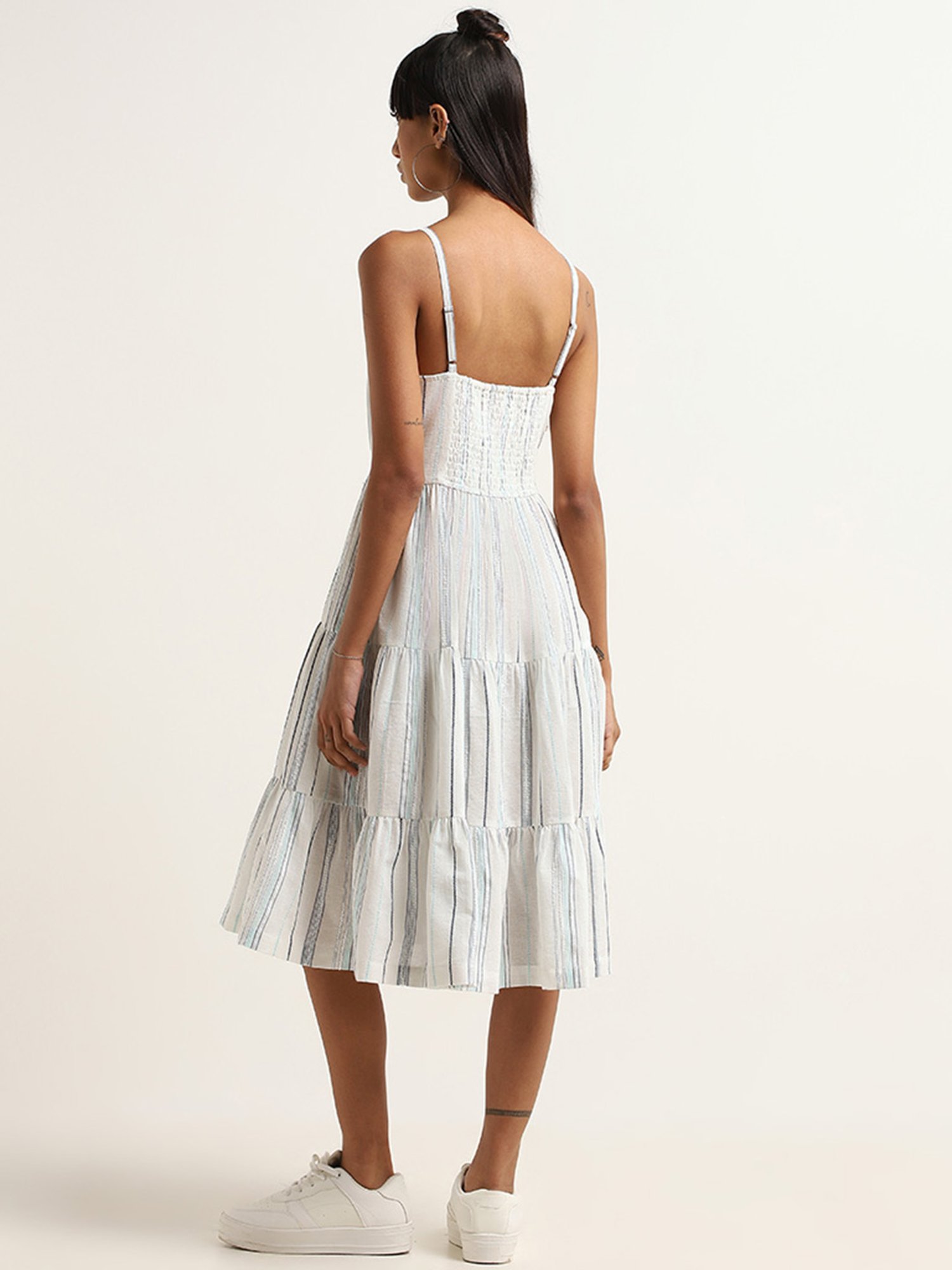 Bombay Paisley by Westside Cotton White Embroidered Tiered Dress