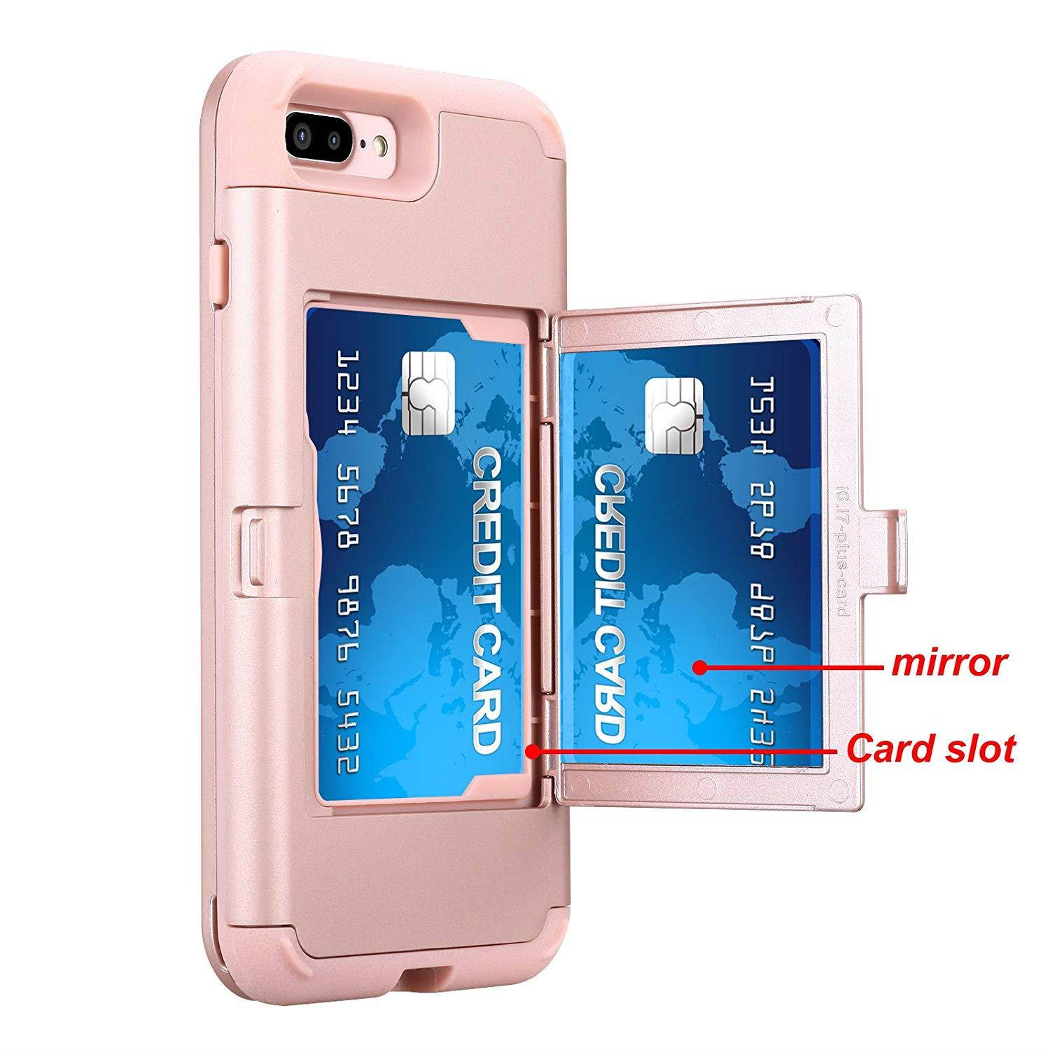 iPhone 7 Plus Case, iPhone 7 Plus Mirror Case,Hidden Back Mirror Wallet Case for Girls Women with Card Holder Impact Shock-Absorbent Case Cover for Apple iPhone 7 Plus. (Rose Gold)
