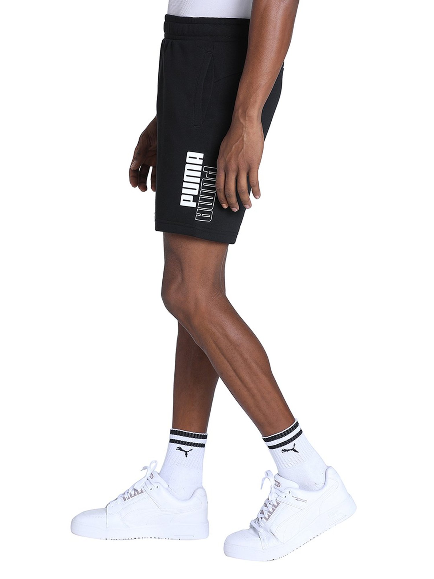 Puma Black Cotton Regular Fit Printed Shorts