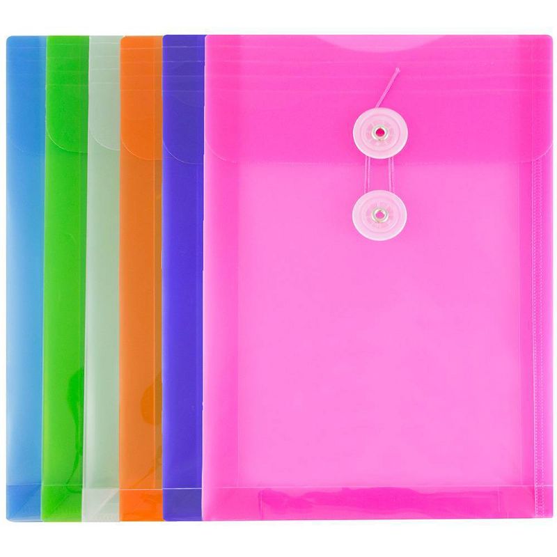 JAM Paper 8 5/8'' x 11 1/2'' 6pk Plastic 3 Hole Punch Binder Envelopes, Hook & Loop Closure, 1" Expansion - Multicolor