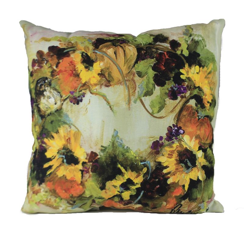 Fall 18.0" Sunflower Wreath Pillow Indoor Outdoor  -  Decorative Pillow