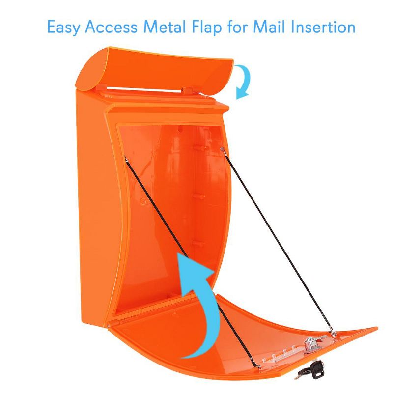 SereneLife SLMAB35 Home Indoor Outdoor Reinforced ABS Plastic Wall Mount Secure Locking Mailbox Magazine Newspaper Holder with Keys, Orange (2 Pack)