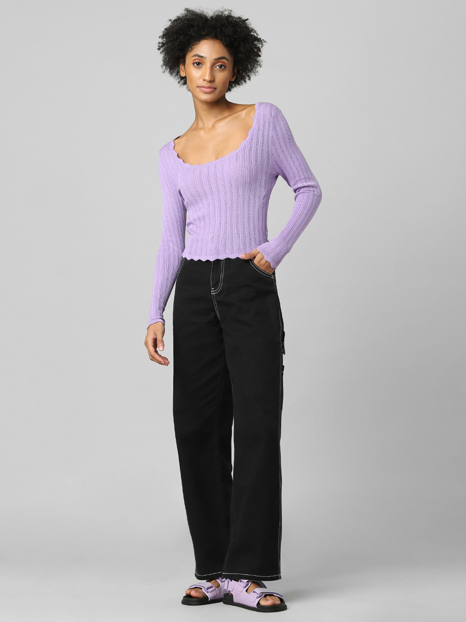 Only Purple Self Design Sweater