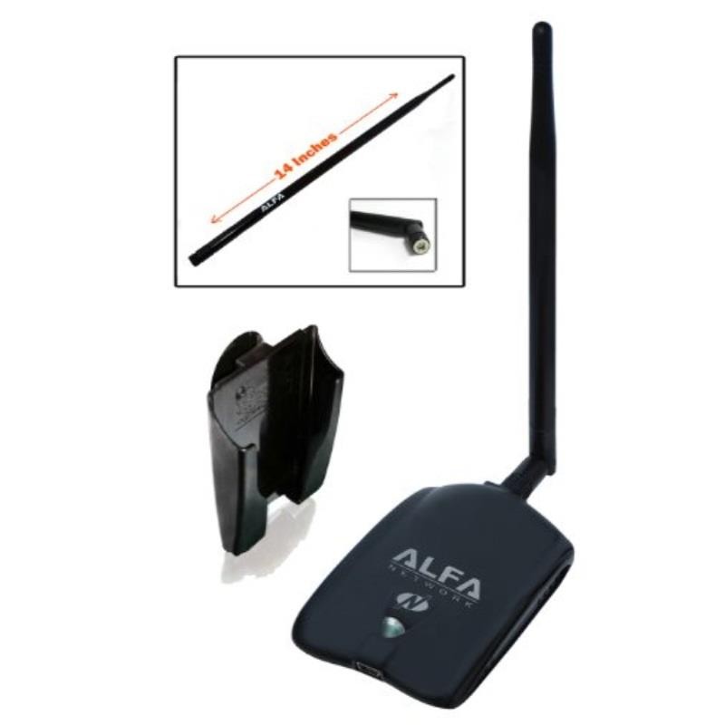 Alfa AWUS036NHA - Wireless B/G/N USB Adaptor - 802.11n - 150Mbps - 2.4 GHz - 5dBi Antenna - also includes a 9dBi Rubber Antenna And Suction cup Window Mount dock - Long Range - Atheros Chipset - Windo