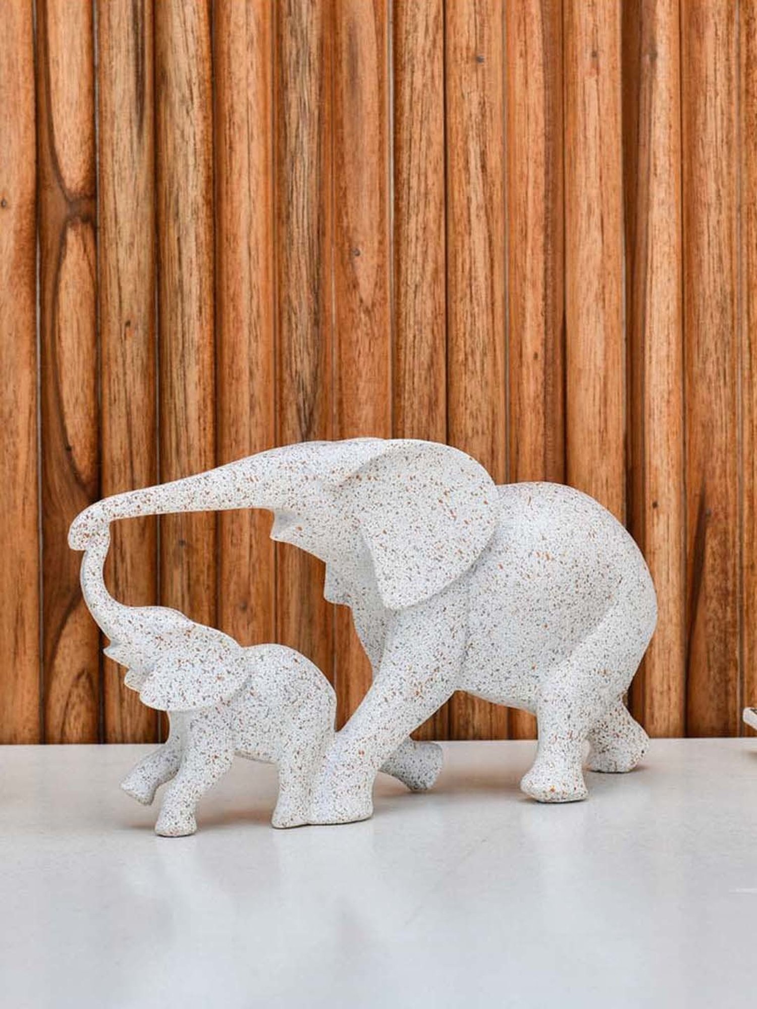 @home White Resin Mom And Baby Elephant Showpiece