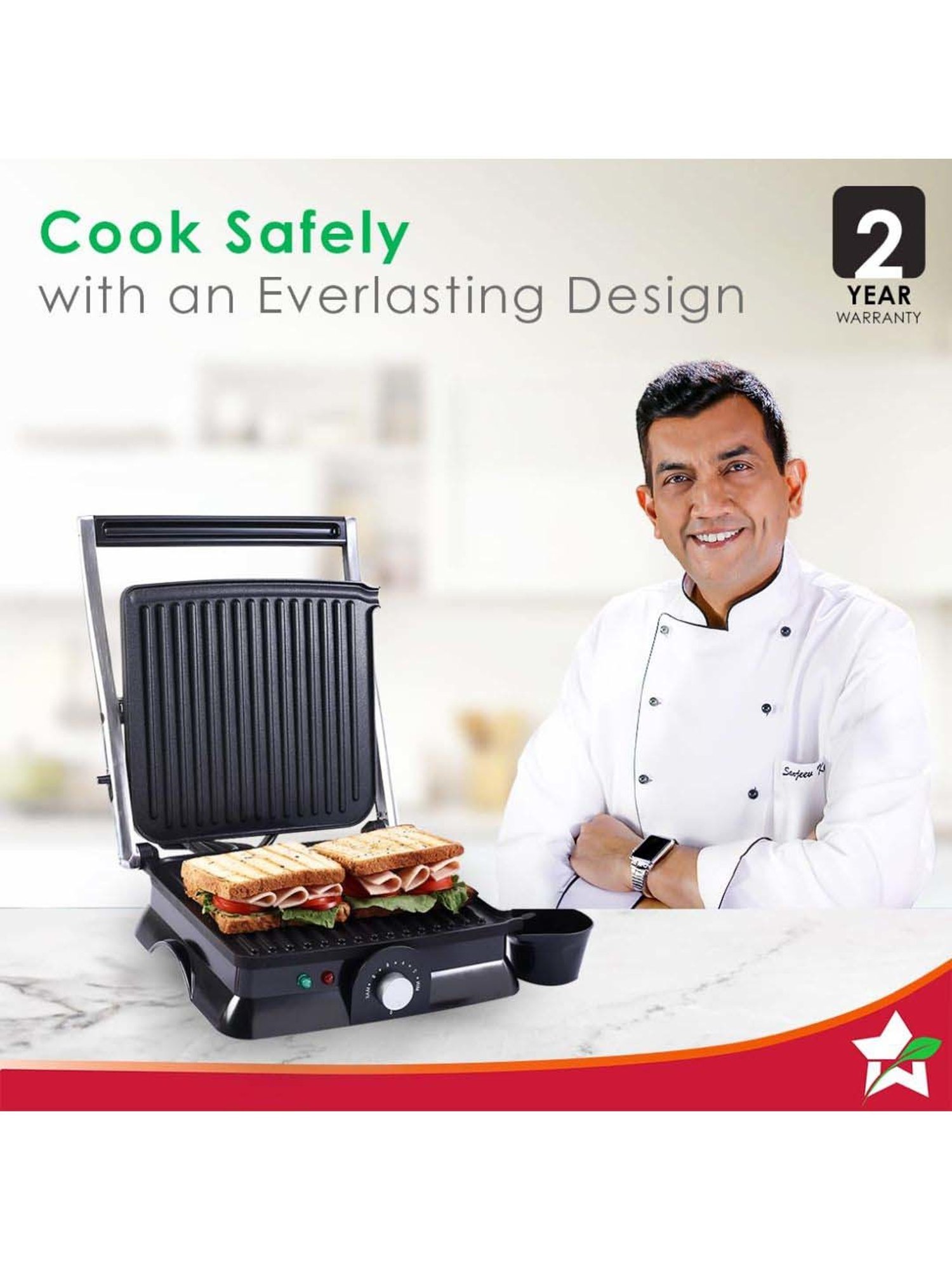 Wonderchef Sanjeev Kapoor Tandoor Family Size Electric Grill & Sandwich Maker (1600W,Black & Silver)