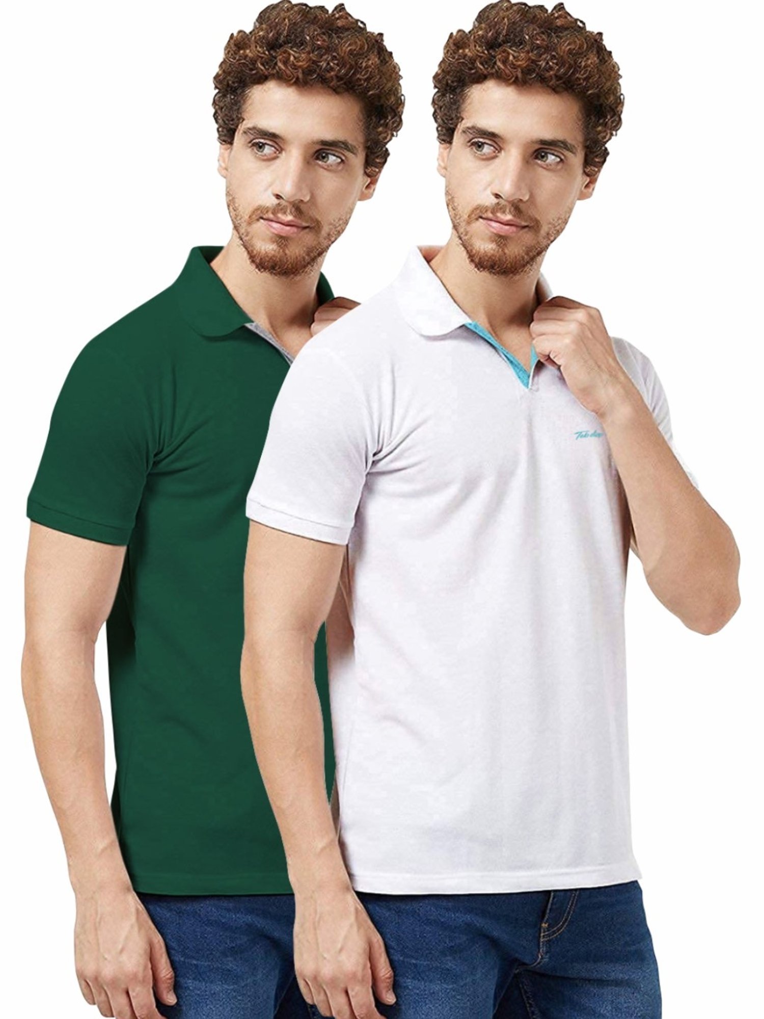 Tab91 Olive & White Regular Fit Printed Polo T-Shirts