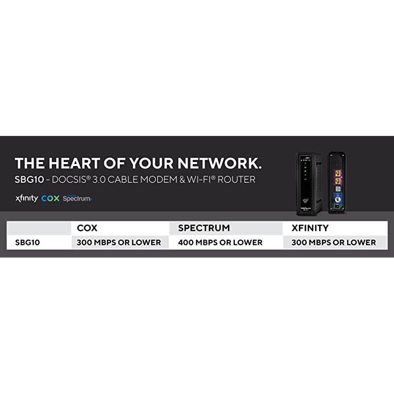 SURFboard SBG10 DOCSIS 3.0 Cable Modem & AC1600 Dual Band Wi-Fi Router, Approved for Cox, Spectrum, Xfinity & others (black)