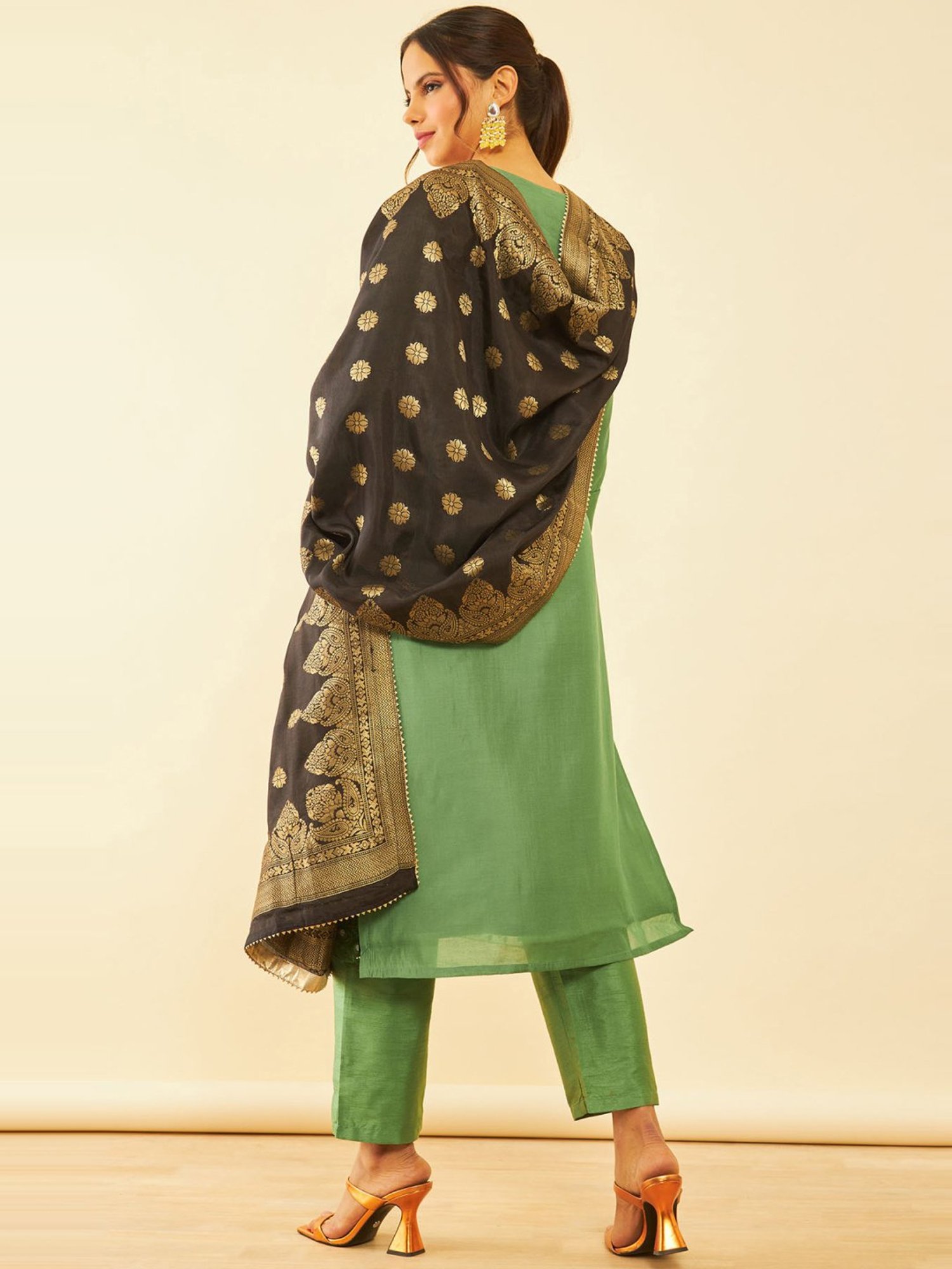 Soch Black Woven Pattern Dupatta