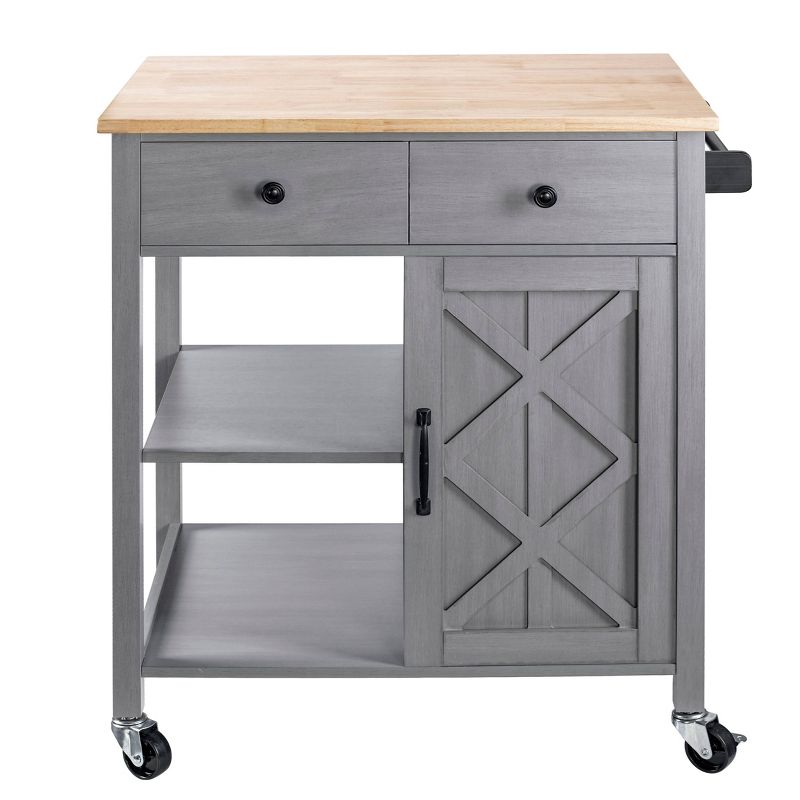 34" Kitchen Cart with Wood Top Gray - Home Essentials