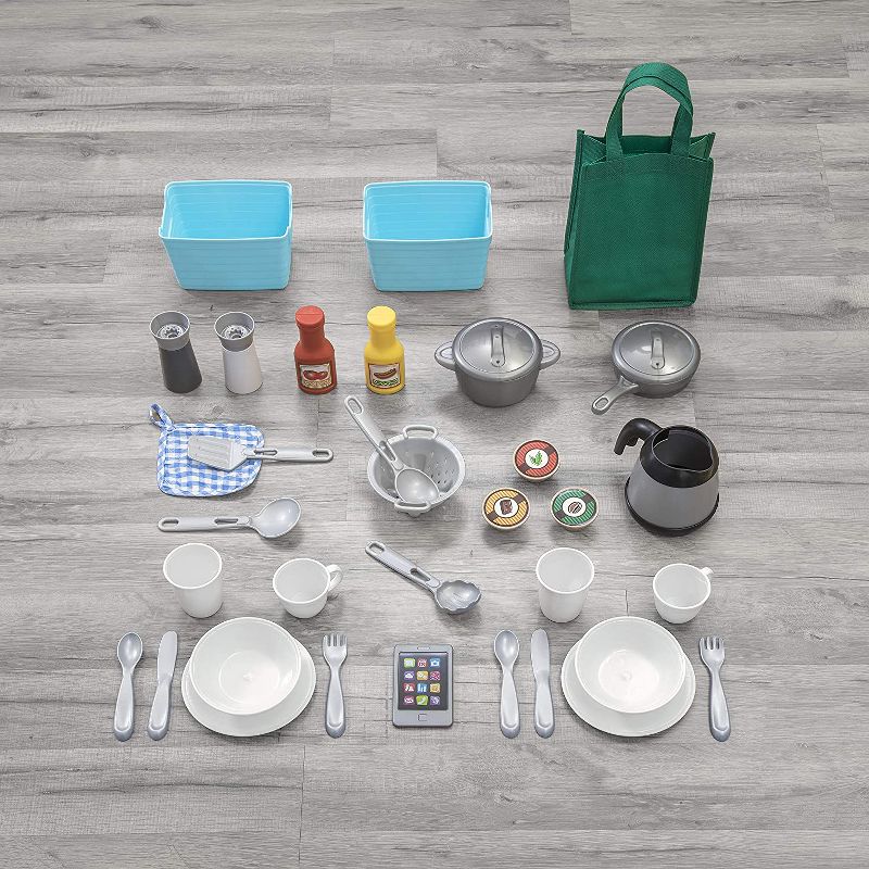 Step2 Great Gourmet Kids Play Pretend Mini Kitchen Playset with 36 Piece Accessory Set, Double Oven, Microwave, and Fridge for Toddler Food Cooking