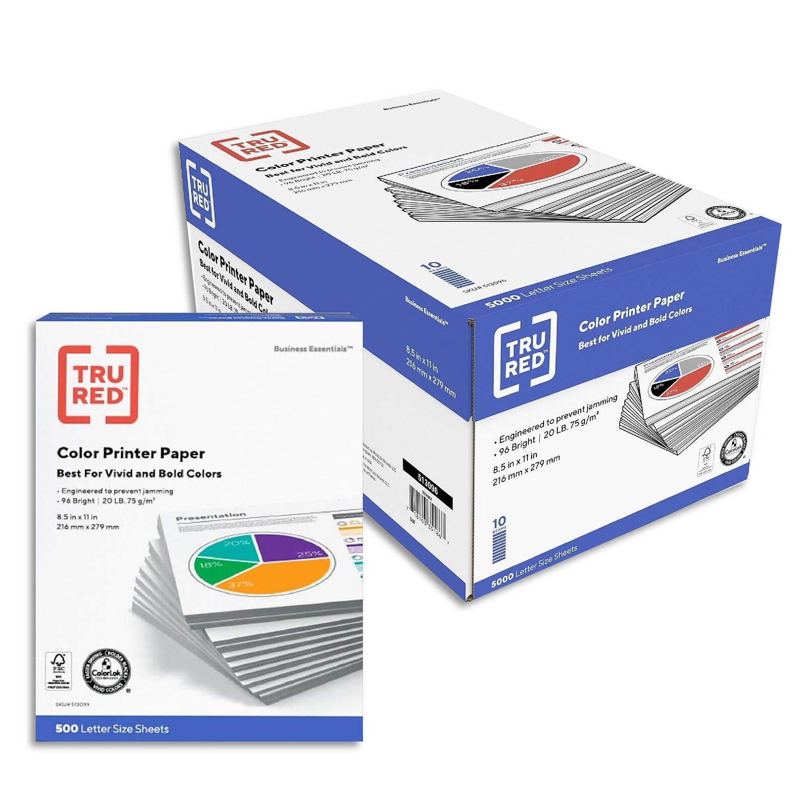 TRU RED 8.5x11 Color Printer Paper, 20 lbs., 96 Brightness TR56964