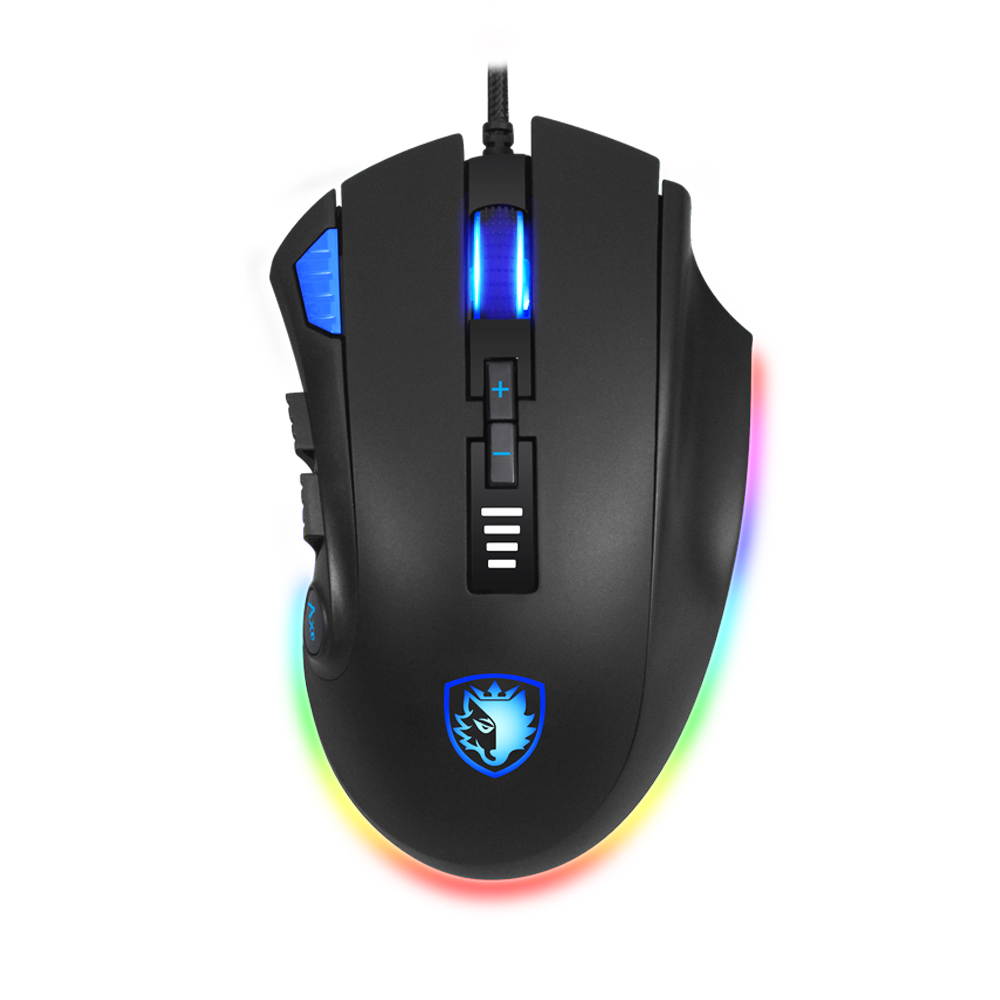SADES Axe Gaming Mouse 10000 DPI Detachable Weight 12 Buttons Optical RGB Lighting  For FPS&MOBA Gamers
