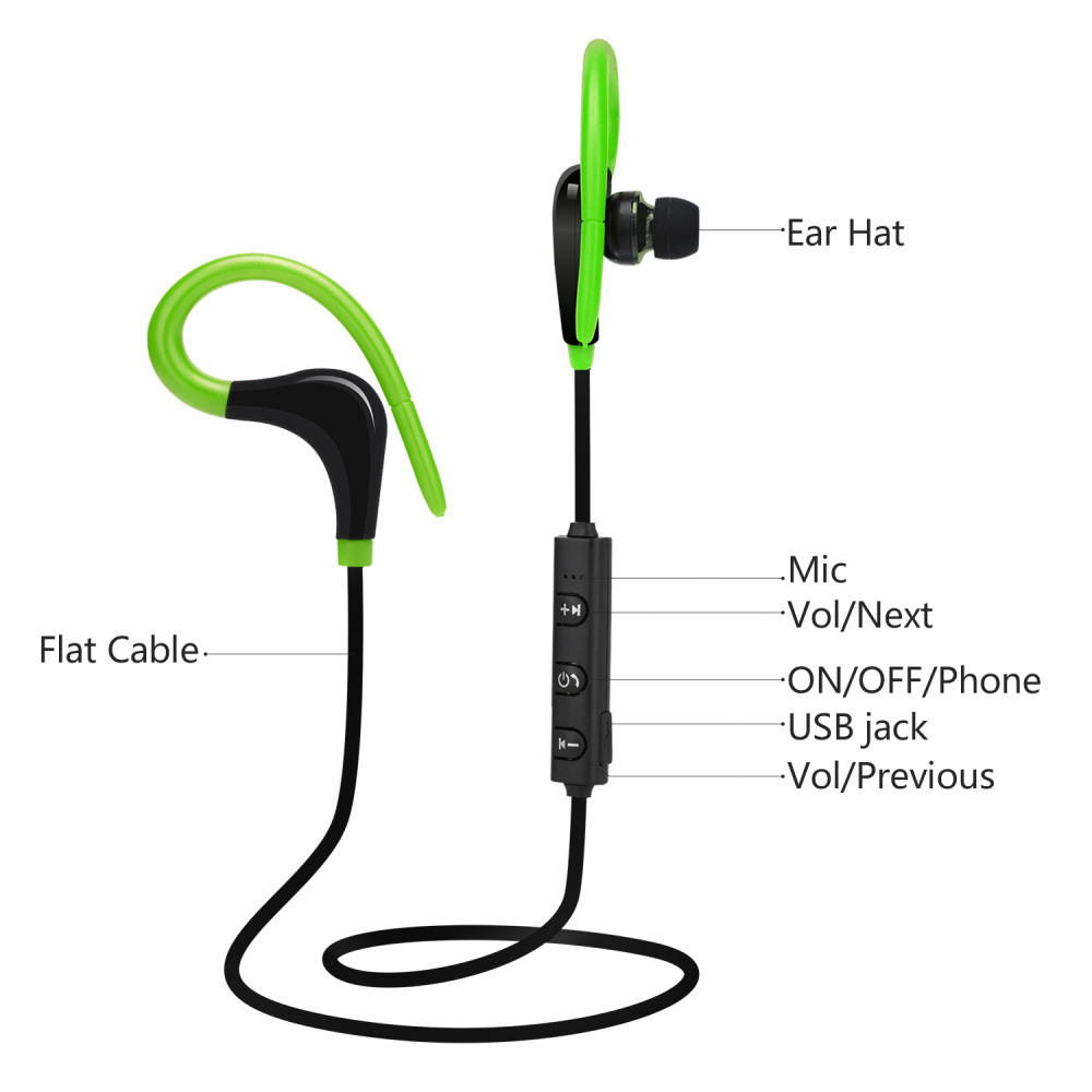 Jansicotek AX-01 Bluetooth Wireless Earphone Headset Sport Stereo Headphone Music MP3 Playing Noise Reduction Headset for Mobile Phone- Green