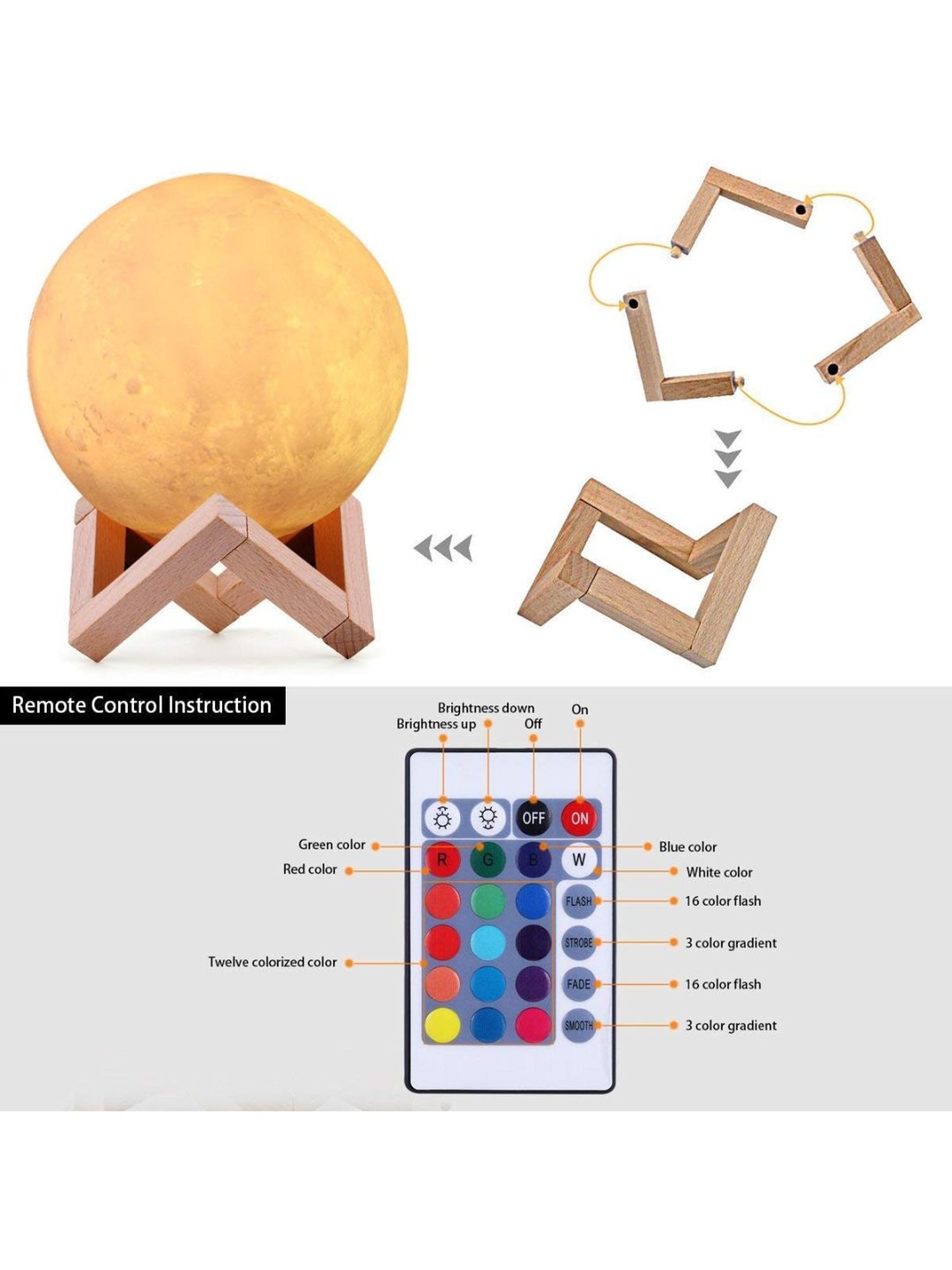 XERGY 15 Cm 3D Moon Lamp, Remote & Touch Control Adjust Brightness With Wooden Stand (Multicolor)