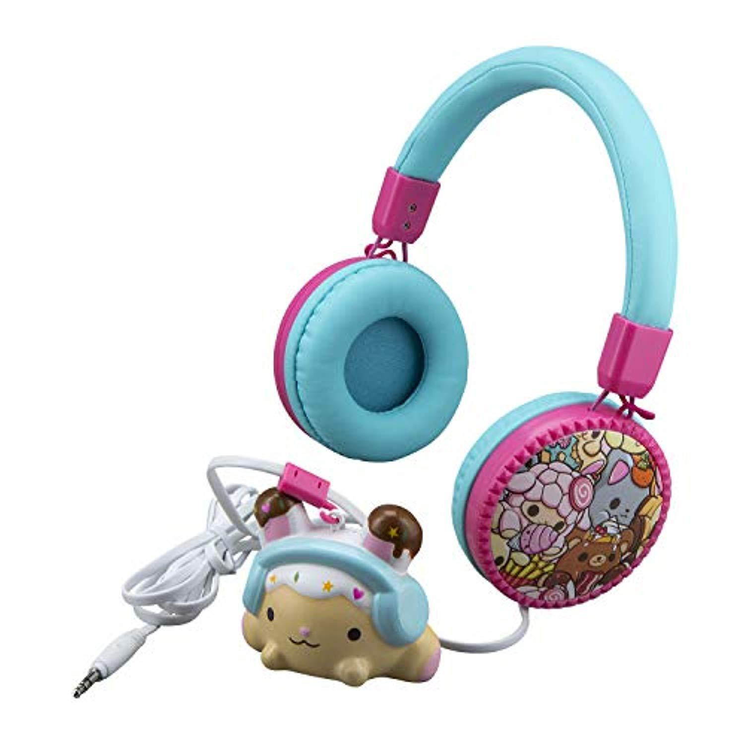 smooshy mushy fashion wired headphones with built in microphone and smooshable bitsy bunny clips to headphone wire