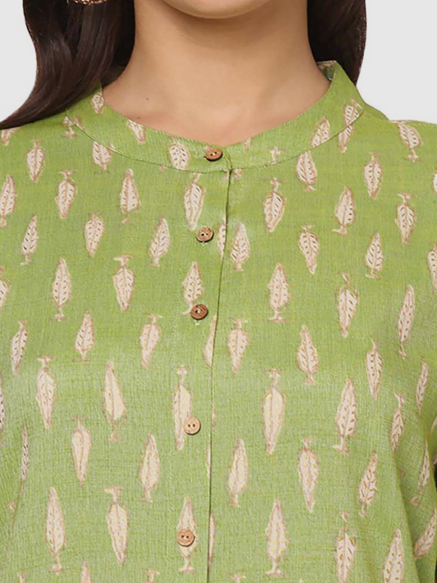 Fusion Beats Green Printed Straight Kurta
