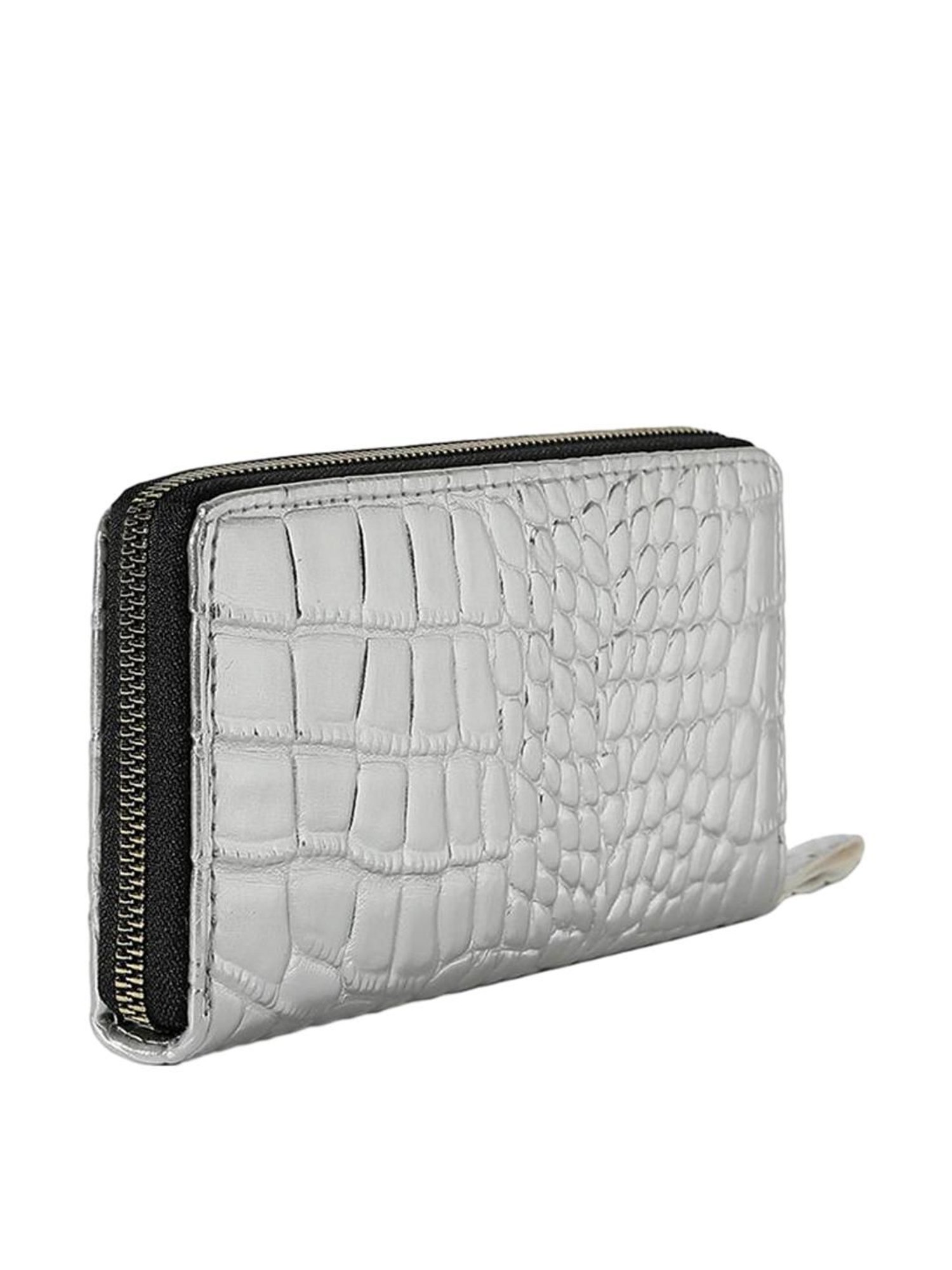 HauteSauce Silver Textured Zip Around Wallet for Women