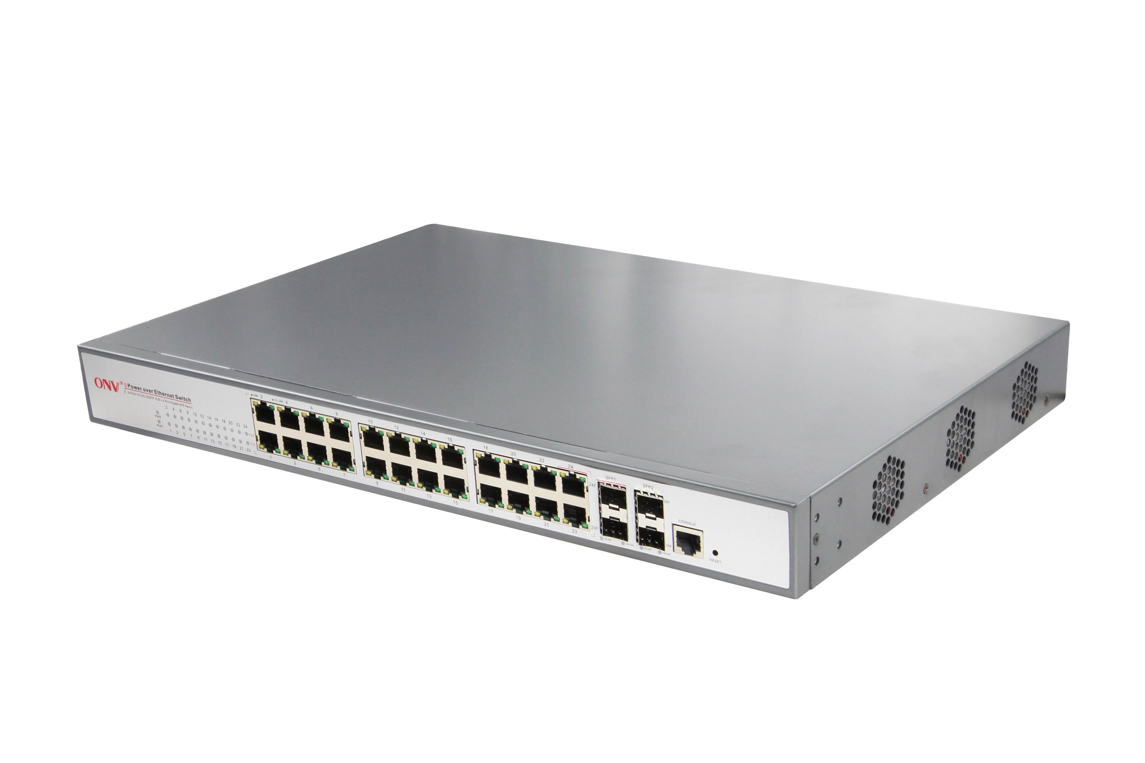 ONV-POE33026PFM 22*10/100/1000M RJ45 Ports + 2*TP/SFP Combo Ports + 2*Gigabit SFP Ports POE Switch