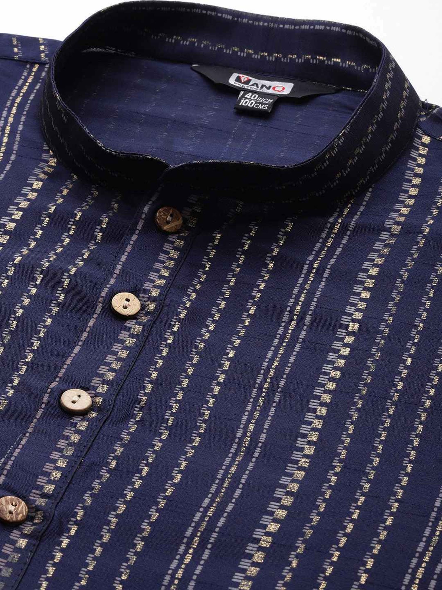 ManQ Navy & White Regular Fit Printed Kurta Bottom Set