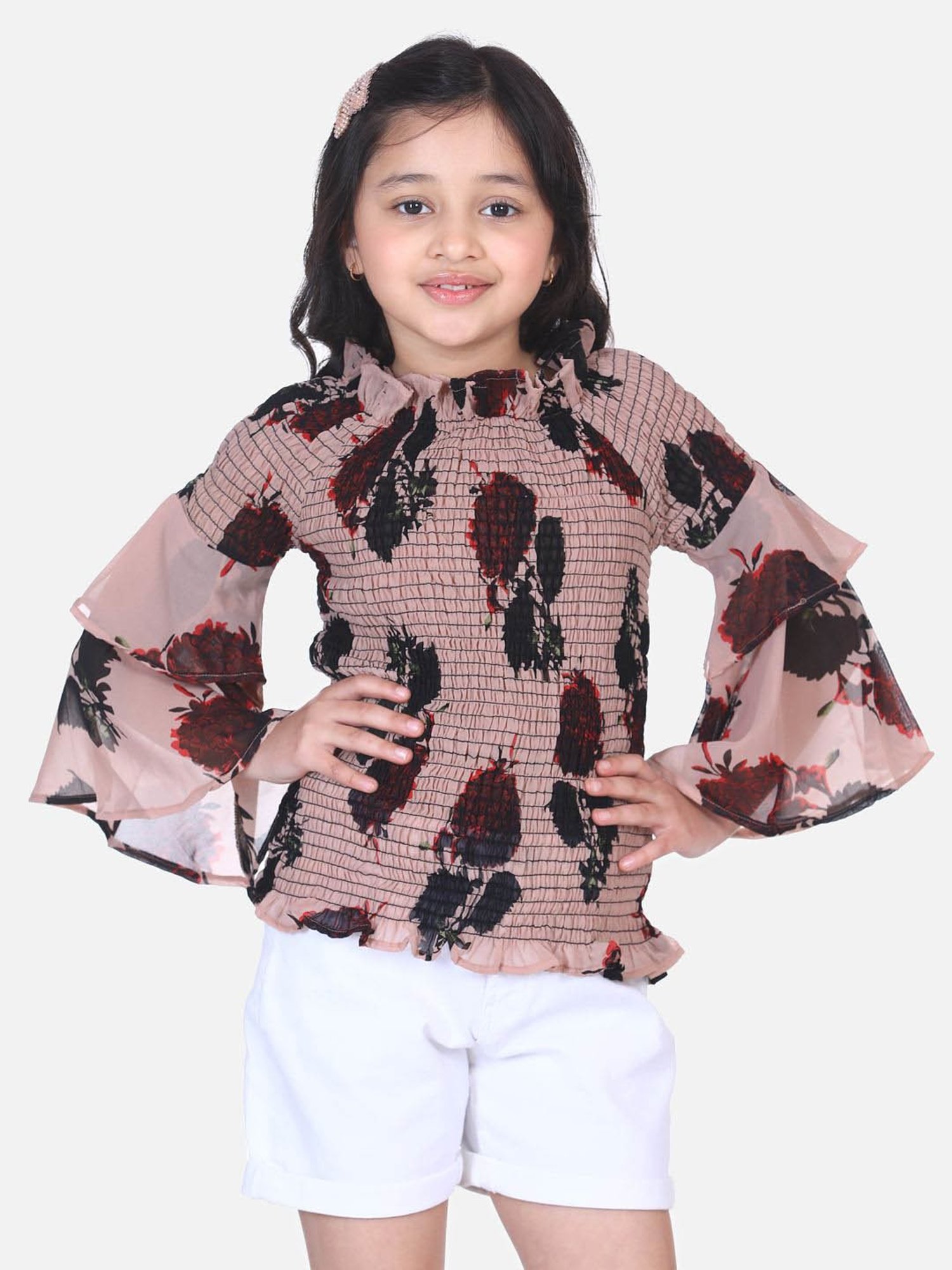 Lilpicks Kids Brown Printed Full Sleeves Top