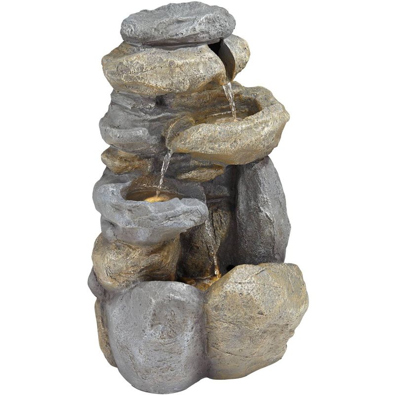 Chatsworth Two Tier Solar On Demand Fountain with Weathered Stone - Smart Solar