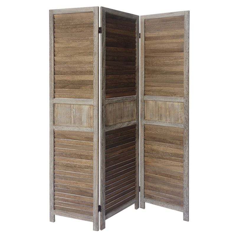 3 Panel Foldable Wooden Divider Privacy Screen with Grains and Metal Hinges Brown/Gray - The Urban Port