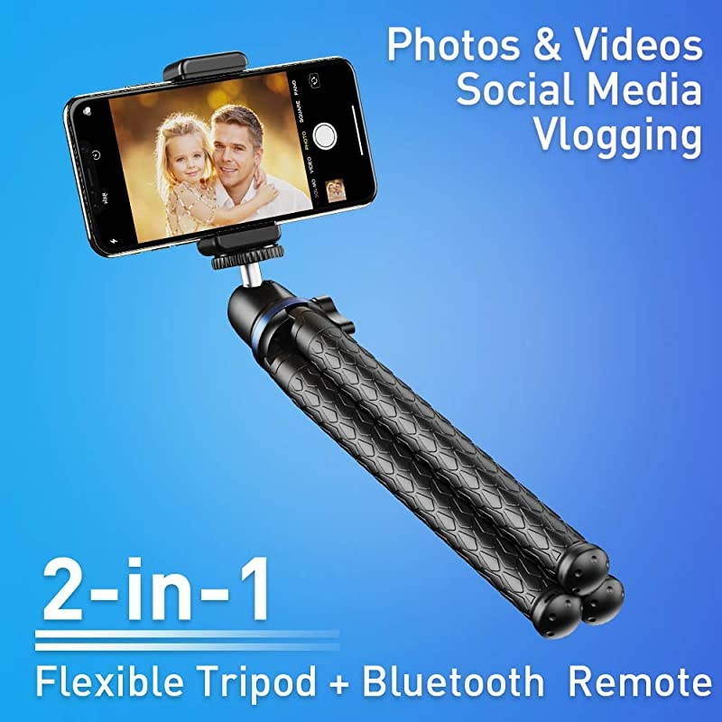 Phone Tripod, Flexible Tripod with Wireless Remote Shutter, Compatible with iPhone/Android Samsung, Mini Tripod Stand Holder for Camera GoPro/Mobile Cell Phone