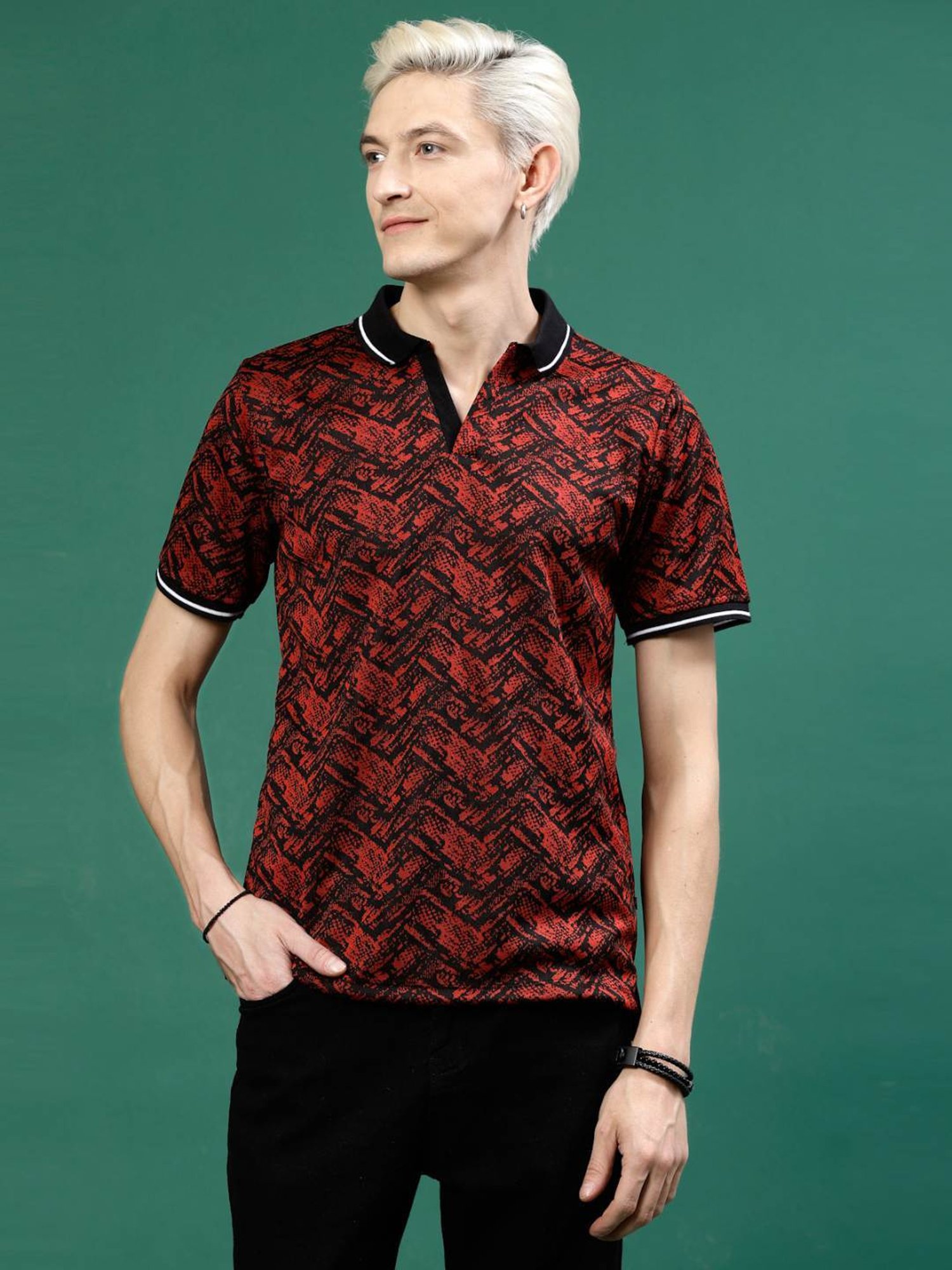 Rigo Maroon Slim Fit Printed Polo T-Shirt