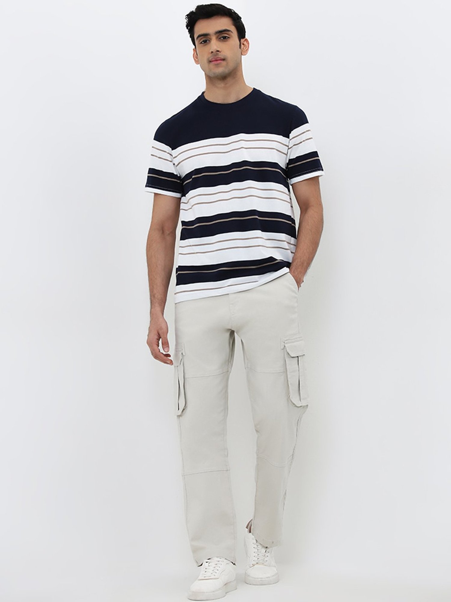 WES Lounge by Westside Navy Striped Slim-Fit T-Shirt