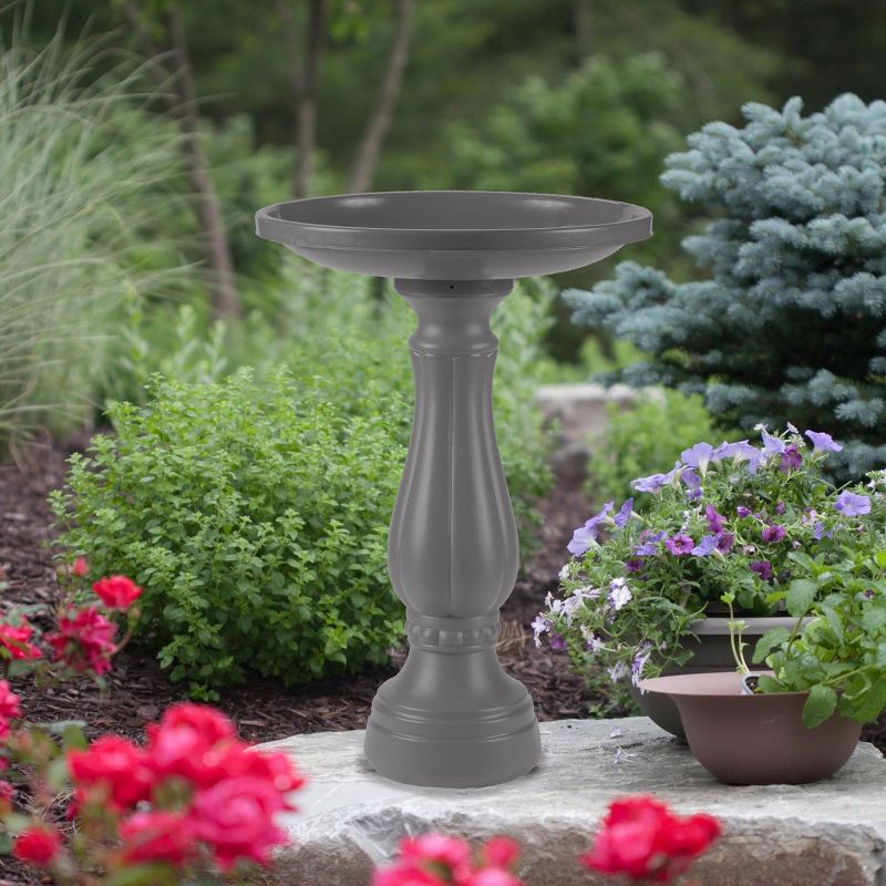 17" Bird Bath with Pedestal Charcoal - Bloem