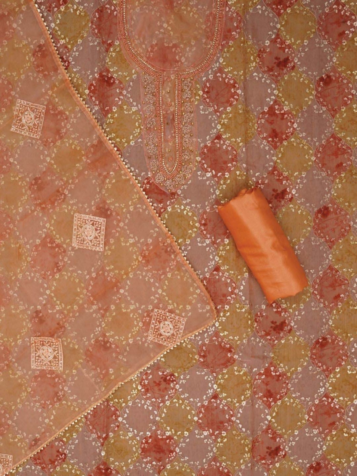 Jaipur Kurti Peach Embroidered Unstitched Dress Material