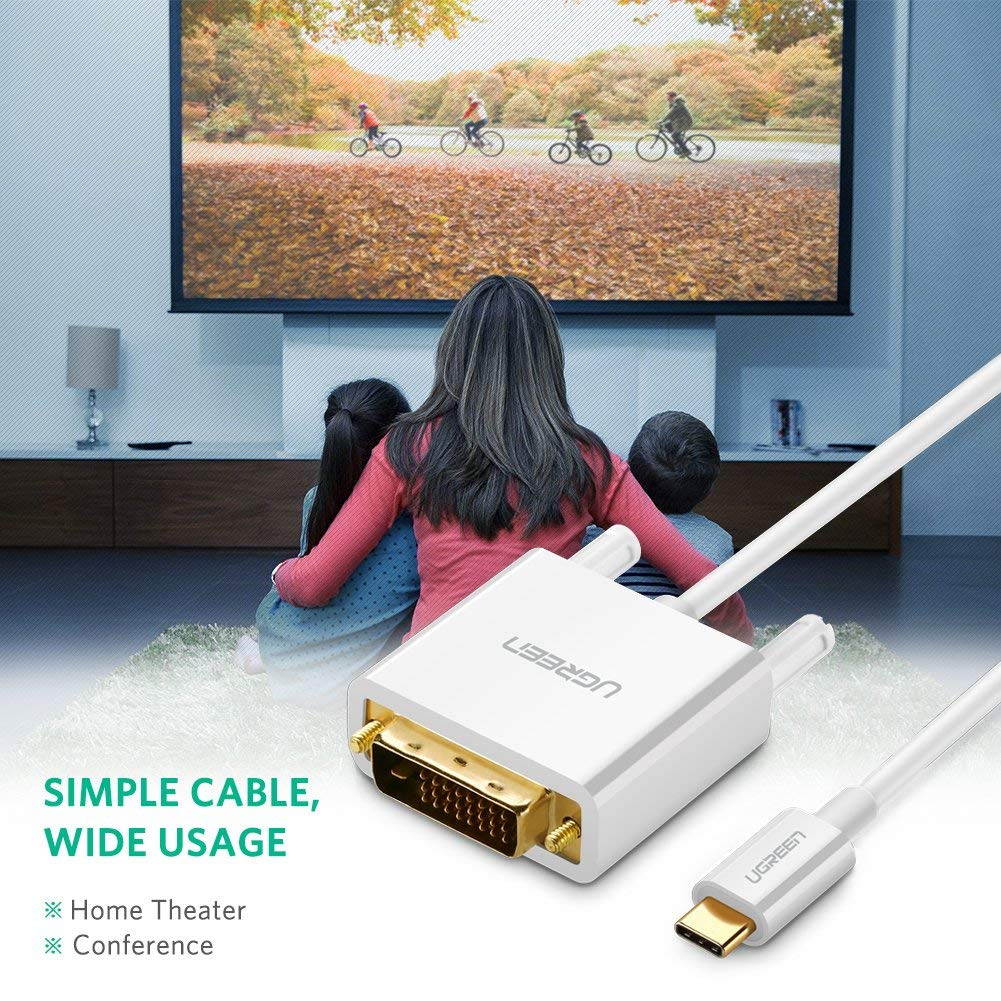 UGREEN USB C to DVI Cable, USB Type C to DVI D 24+1 Adapter Cable with 1080P FHD Thunderbolt 3 Compatible for Apple MacBook Pro, Samsung S9 S8 Plus Note 8, LG G5 G6, HTC 10, Nexus 5X 6P, Google Pixel