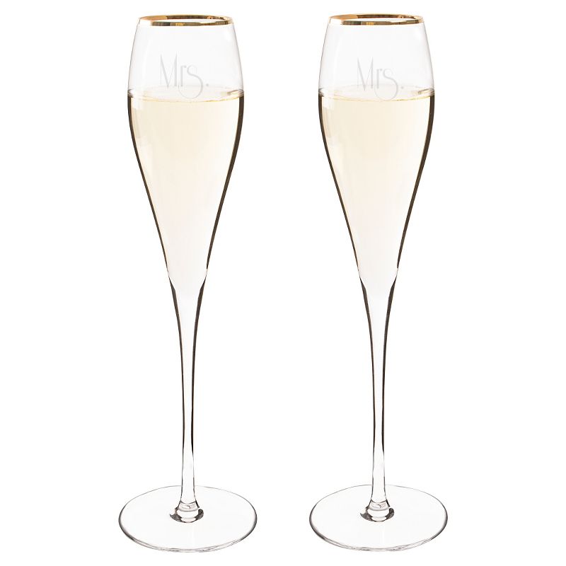 2ct Mrs. & Mrs. Gatsby Gold Rim Champagne Flutes