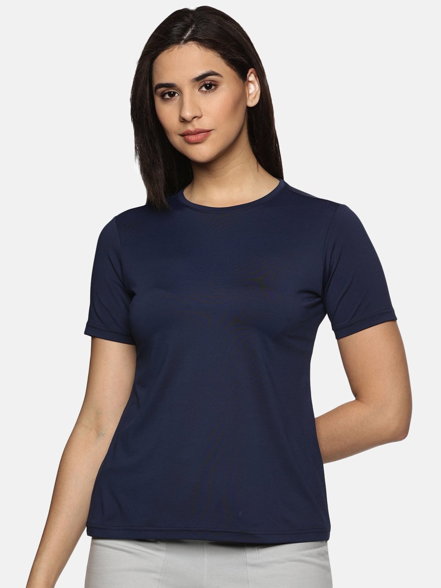 Domin8 Women Breathable Quick Dry Regular Fit Sports T-Shirt (Navy Blue)