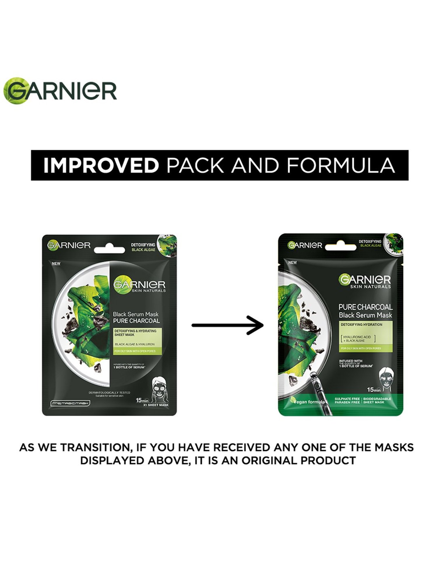 Garnier Skin Naturals Charcoal Face Serum Sheet Mask Black - 28 gm