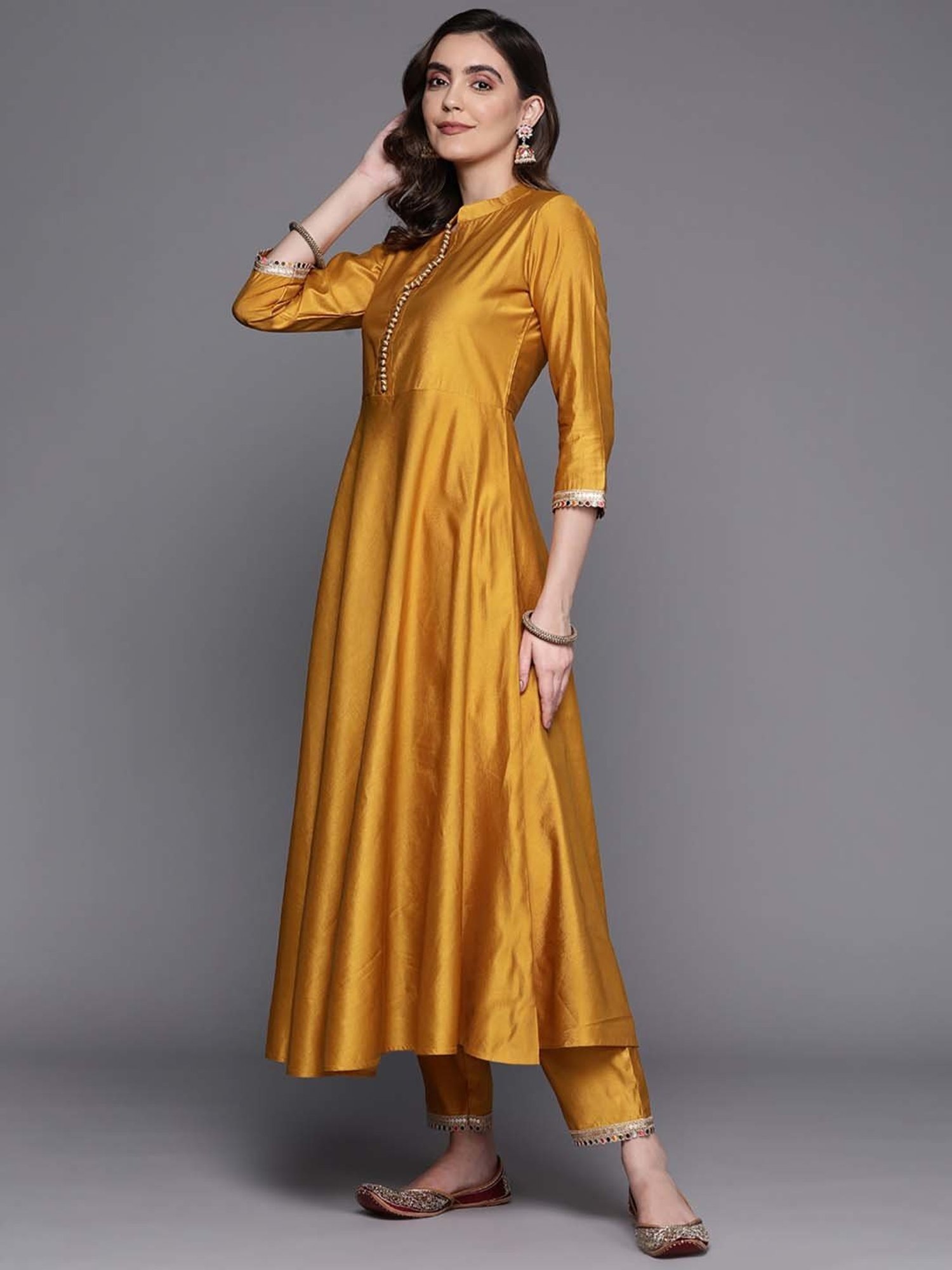 Indo Era Mustard Kurta Pant Set With Dupatta