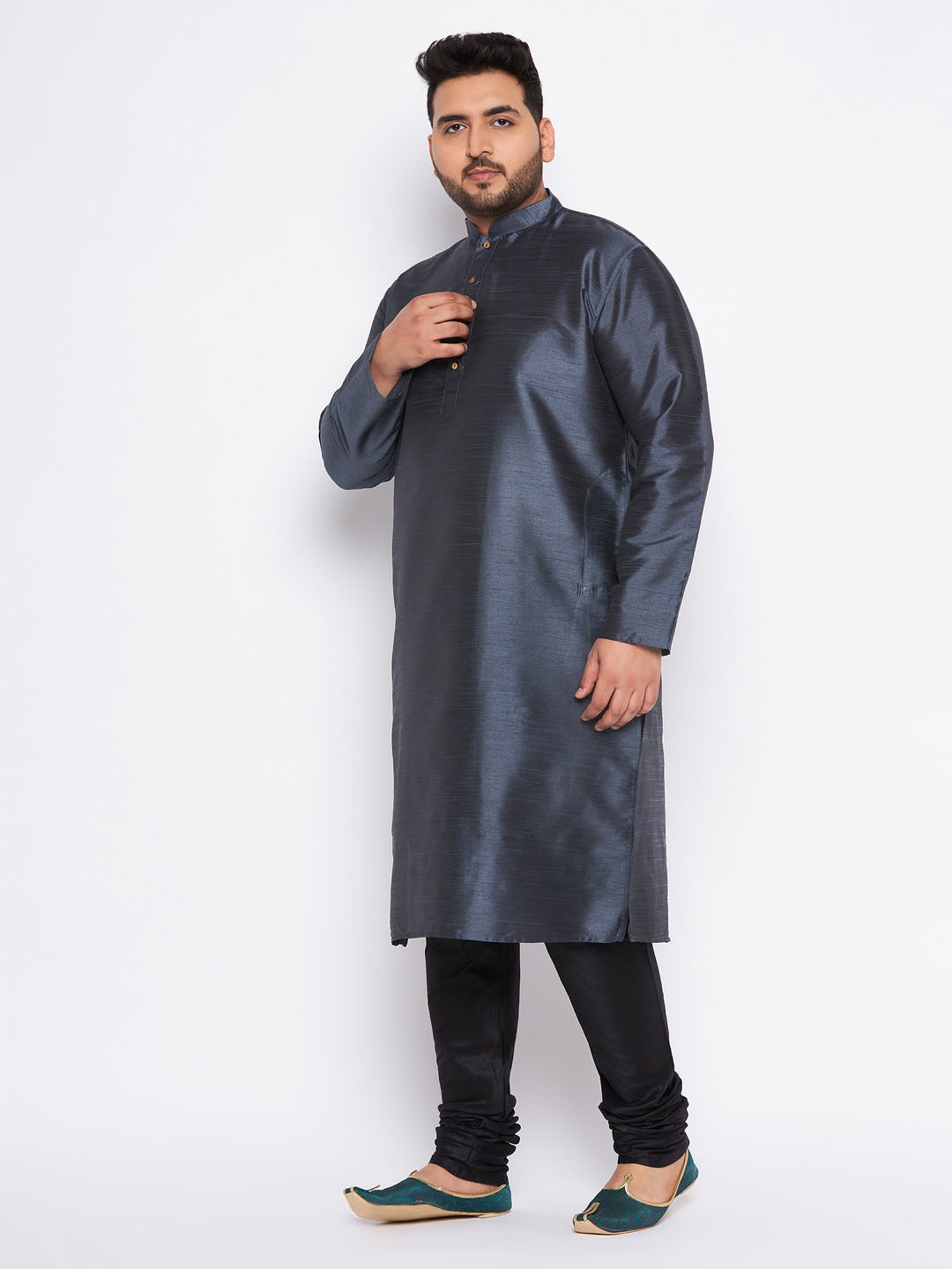 Vastramay Slate Silk Blend Kurta Pyjama Set