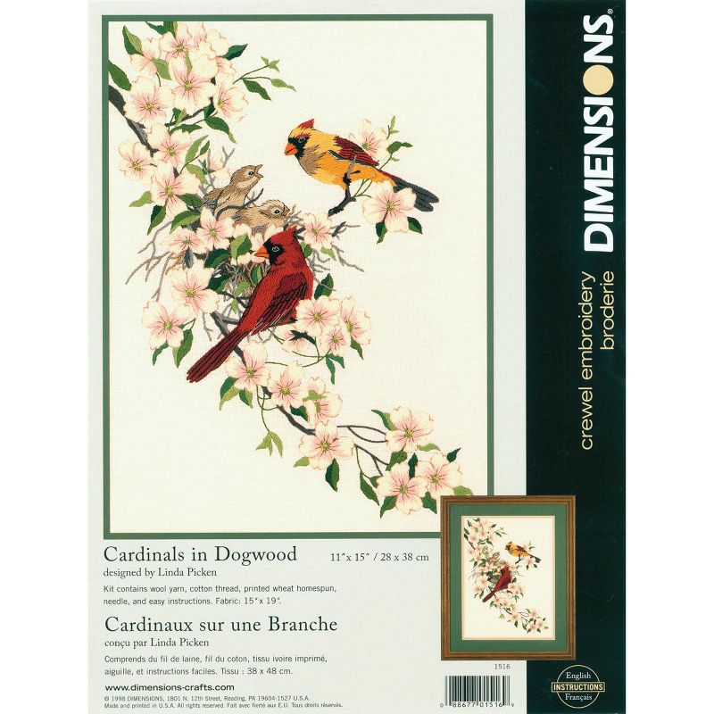 Dimensions Crewel Embroidery Kit 11"X15"-Cardinals In Dogwood