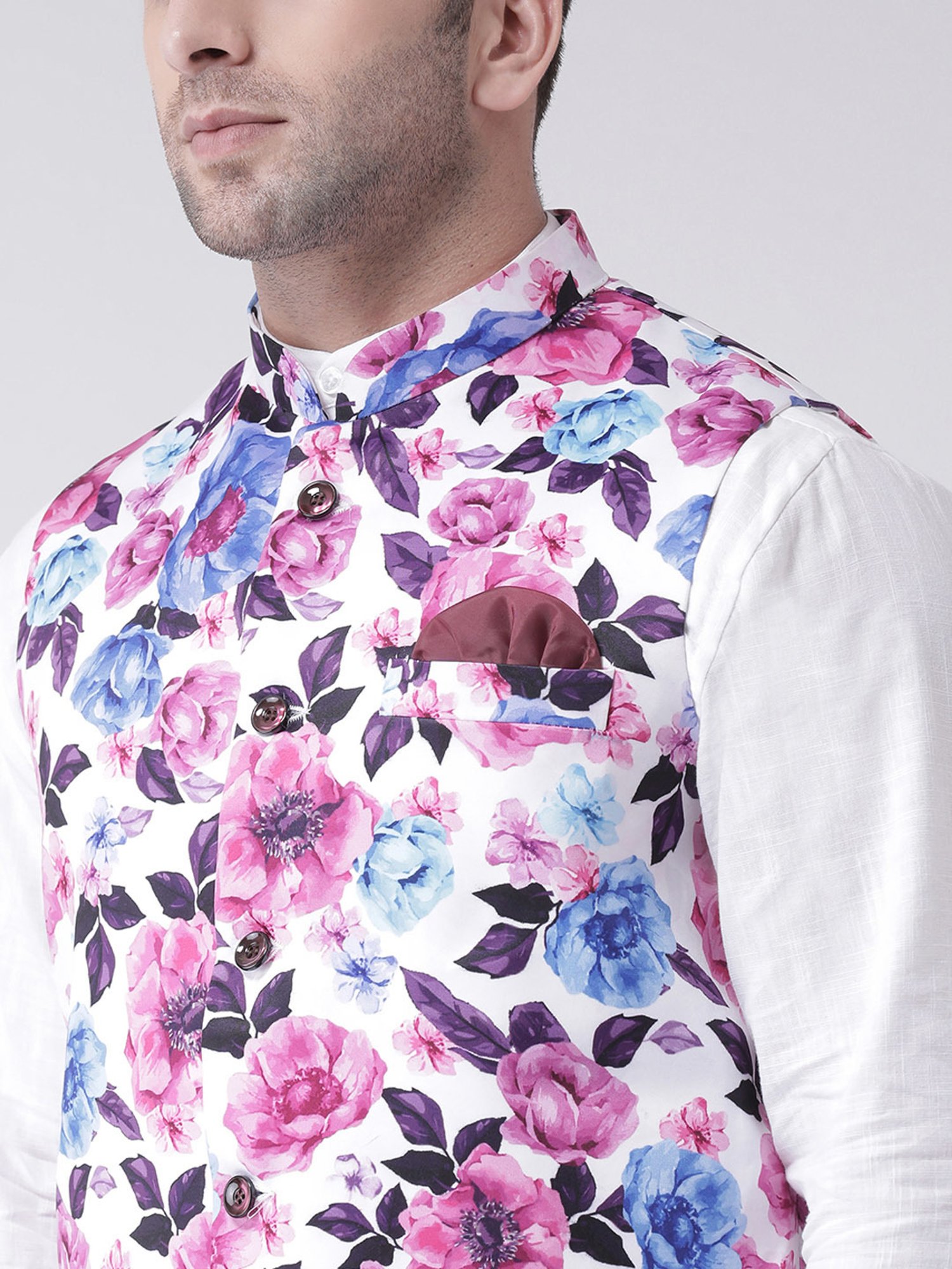 Hangup Plus Multicolor Regular Fit Floral Print Nehru Jacket