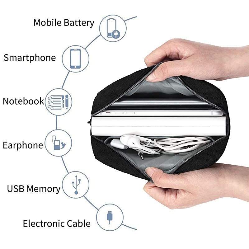 Carrying Bag for AC Adapter, Travel Organizer for Laptop Charger, Pouch Cover Case for Power Cord and Other Accessories, Black (Black Double Layer)