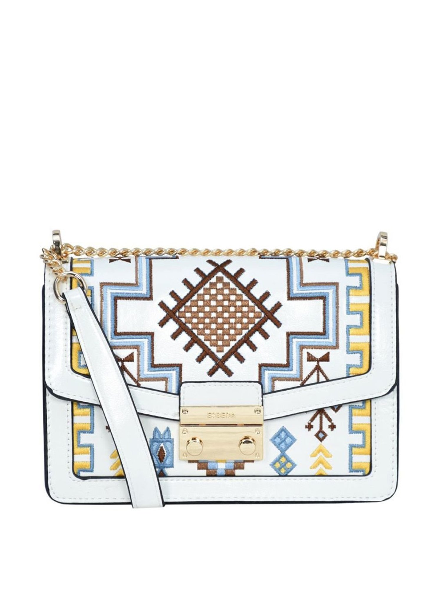 Esbeda White PU Embroidered Sling Handbag