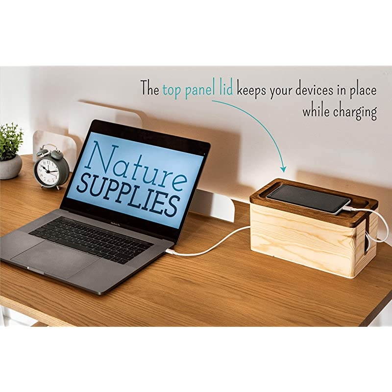 of Two Rustic Wooden Cable Management Box Cord Organizer Made of Real Wood Large Storage Holder for Desk TV Computer USB Hub System to Cover and Hide amp Power Strips amp Cords Natural Wood