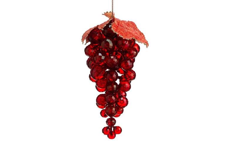 Allstate 6" Faux Crystal Grape Cluster with Leaves Christmas Ornament - Red