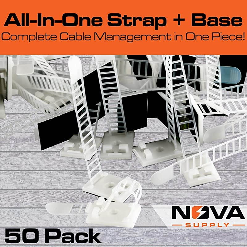 AdhesiveBacked Cable Straps 50 Pack HighStrength White Clamps for Electrical Wire Management and Organization ToolFree Installation for Home Or Office ScrewMount for Permanent Hold